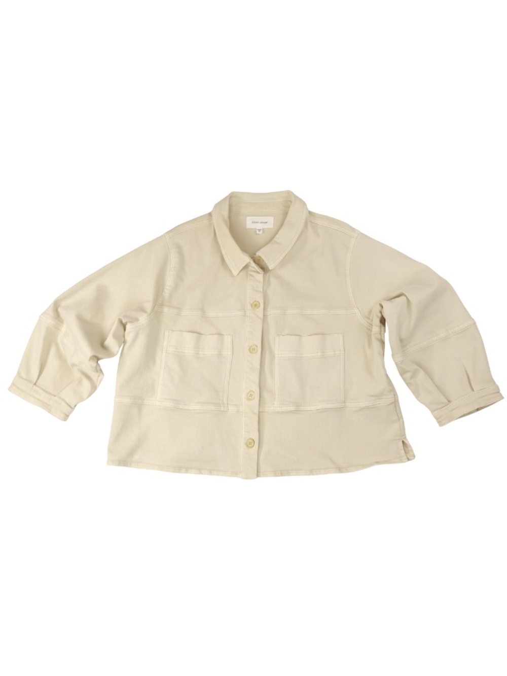 Dear John Cream Utility Shacket Jacket XL Oversized Button Front Cotton Stretch